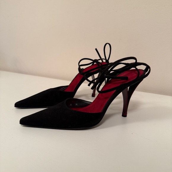 Stewart Weitzman Black Suede Lace-Up Heels with Architectural Heel - Women’s 6 - Picture 4 of 14